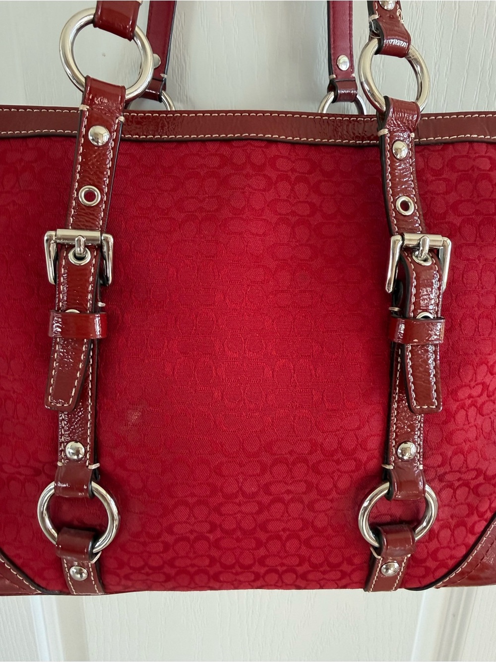 Y2K Authentic Coach Crimson Red Signature Small C Tote - Picture 3 of 12